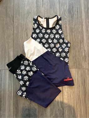 Adidas by Stella McCartney Black & White Floral Panel Leggings and Tank Set